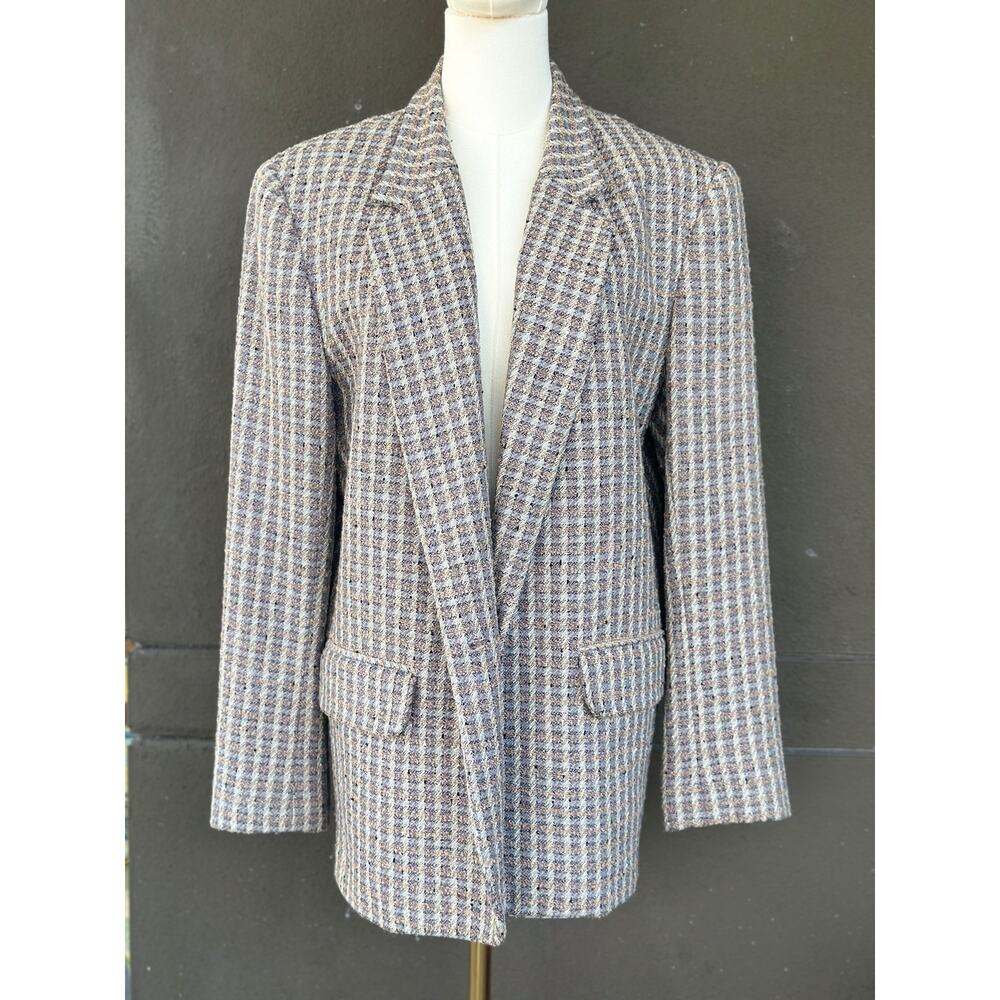 Vintage Weathervane Women's 14 Beige Plaid Houndstooth Tweed Wool? Blazer Jacket